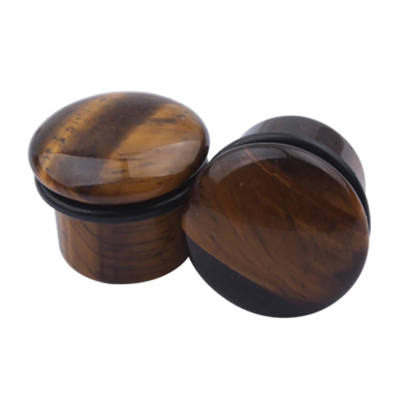 4mm-16mm Tiger Eye Stone Ear Stretchers Plugs and Tunnels With O-Ring Ear Plug Piercing Tunnels In The Ears Flare Ear Gauges Kit