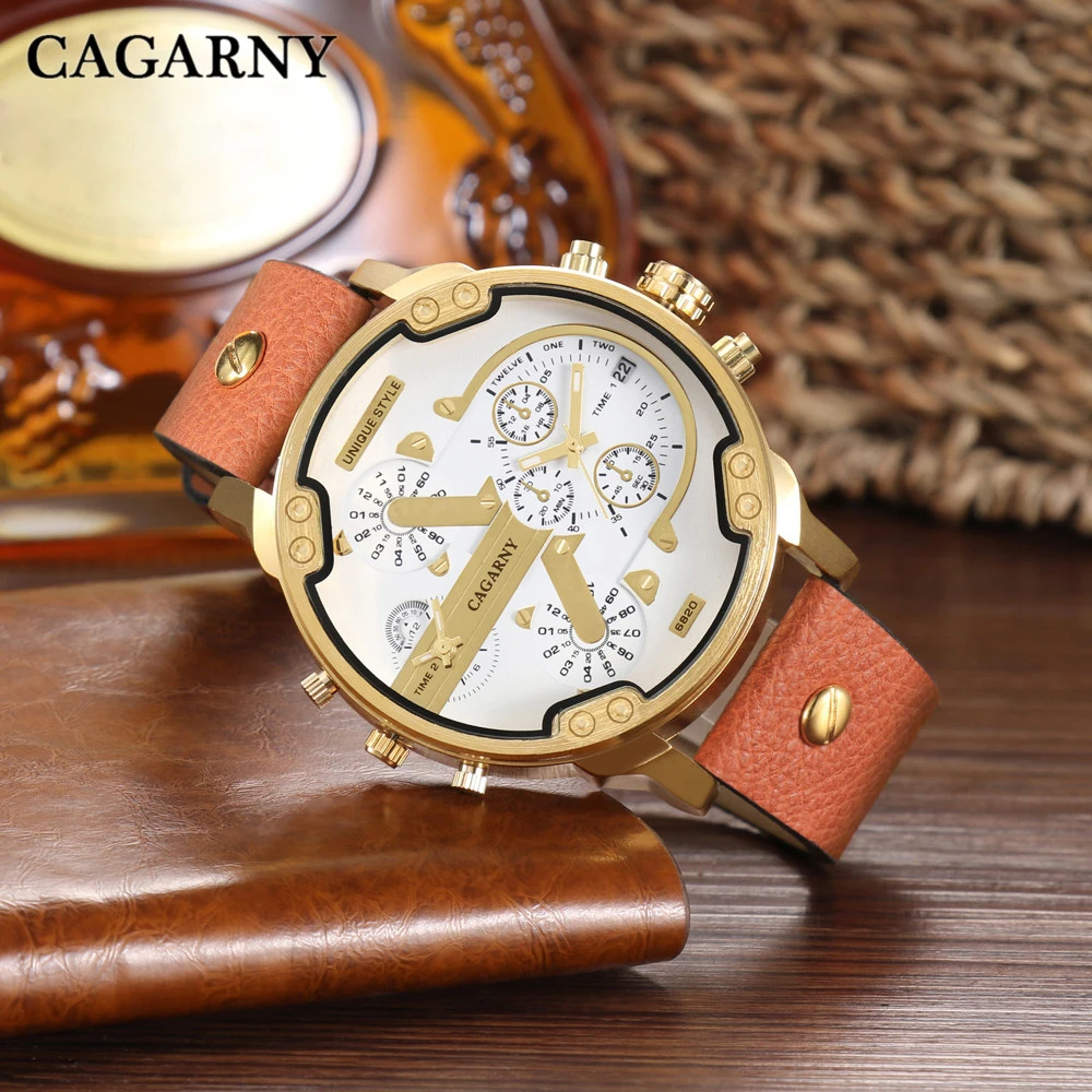 

Luxury Brand Cagarny Wrist Watch Men Cool Big Gold Case Mens Quartz Watches Military Army Relogio Masculino Waterproof Date XFCS