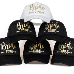 Z napisem Bride tribe wieczór panieński Snapback czapka typu trucker czapka drużyna panna młoda złote litery strzałka panna młoda być z napisem bride tribe czapki baseballowe