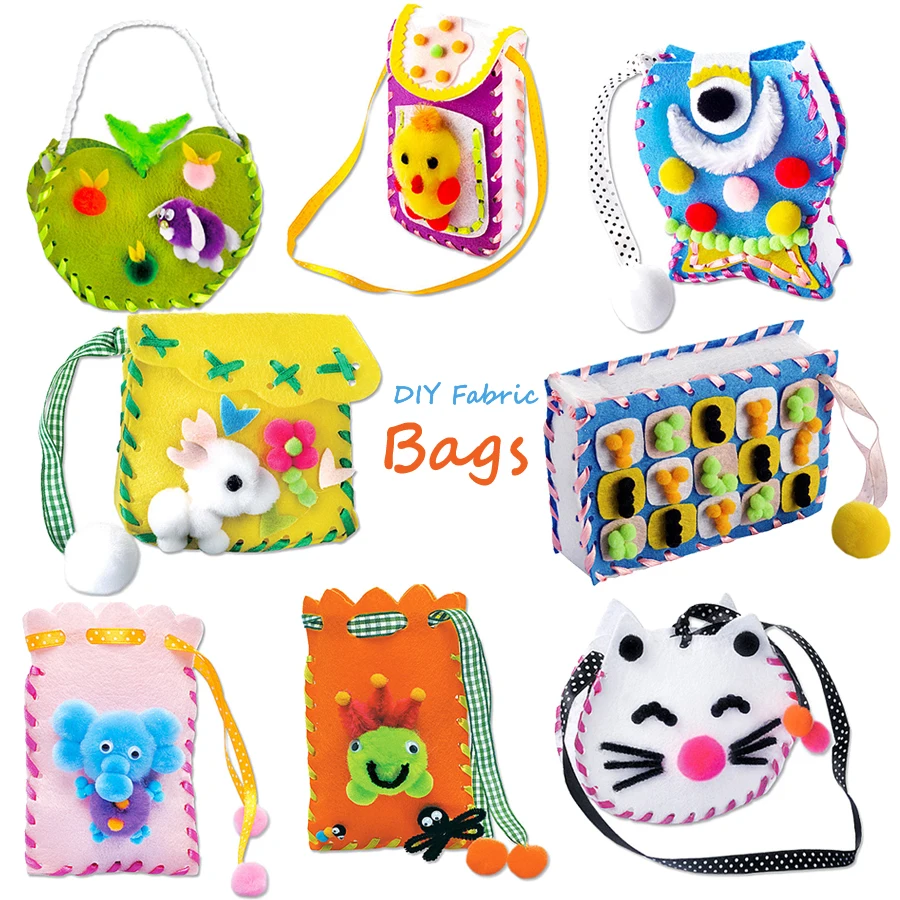 DIY Handmade Felt Fabric Sewing Kit for Kids Beginners,Sewing Project Pattern Bag Handbag Art & Crafts Educational Kid Toys