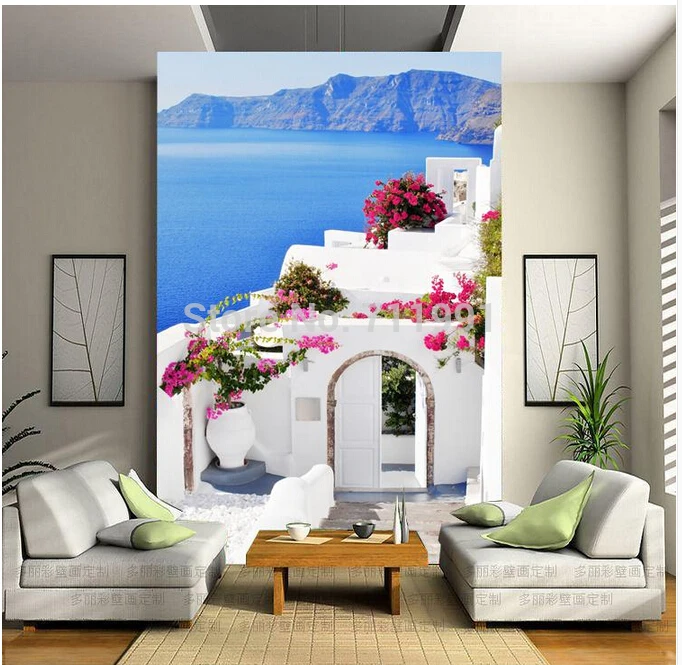 Free shipping custom modern 3D Mediterranean Aegean Sea style porch decoration aisle corridors wallpaper wallpaper