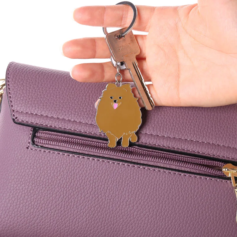 NEW Fashion Jewelry White/ Brown Pomeranian Keychain Pet Dogs Key Ring Gift For Woman Drop Shipping Can Wholesale Keyring Car