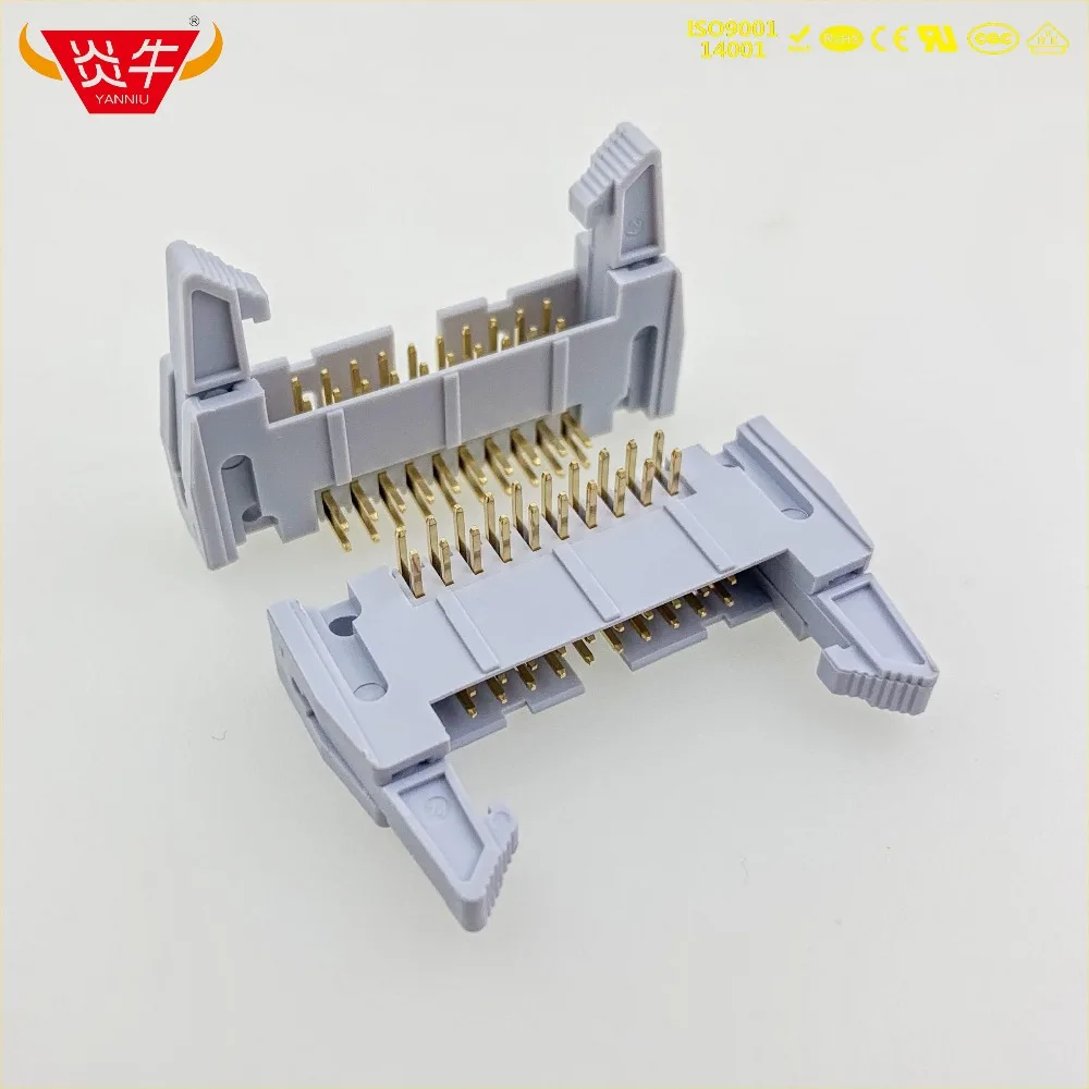 50Pcs DC2-20P IDC SOCKET BOX 2.54mm PITCH EJECTOR HEADER RIGHT ANGLE CONNECTOR 2*10P 20PIN CONTACT PART GOLD-PLATED 3Au YANNIU