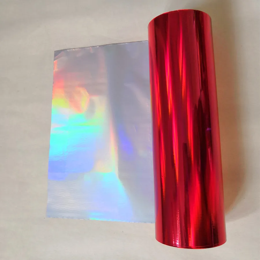 Hot stamping foil red color plain holographic foil hot press on paper or plastic 21cm x120m heat stamping film