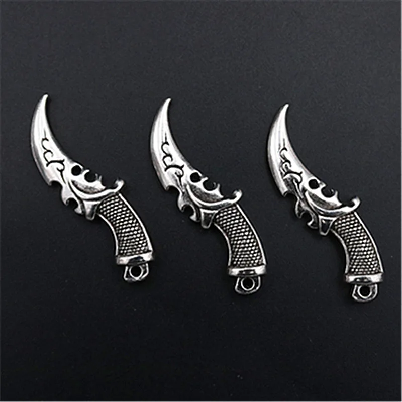 4pcs Antique Silver Color 3D Damascus Machete Glamour Vintage Bracelet Necklace DIY Metal Jewelry Alloy Pendants 50*9mm A1554