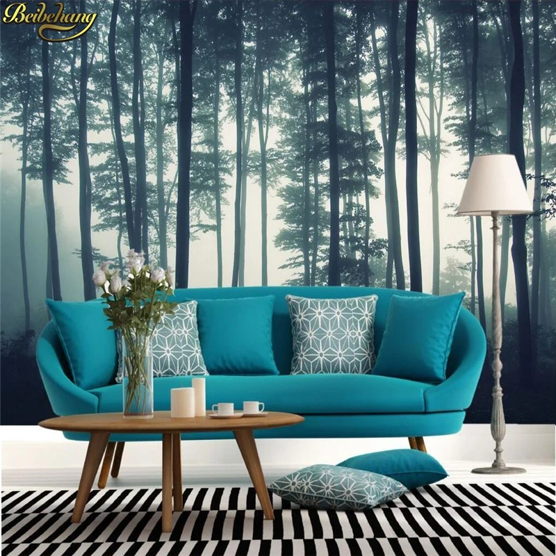 

Custom 3d Nordic Misty Forest mural wall paper landscape TV background sofa bedroom photo wallpaper for wall painting Stickers