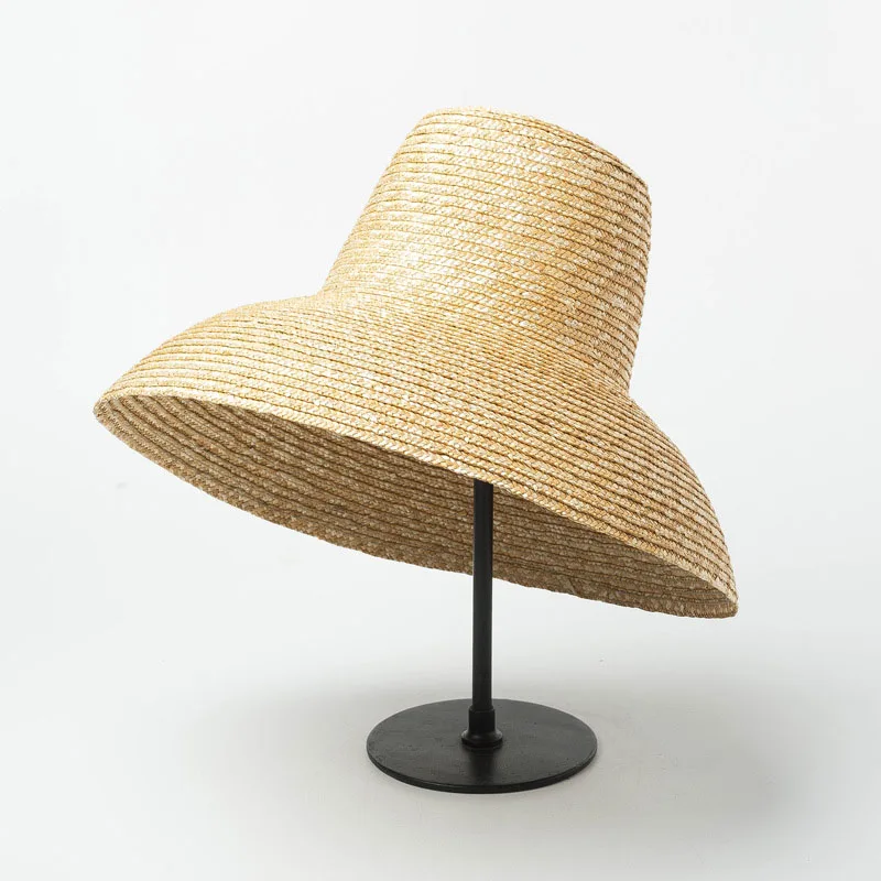 Sombrero de sol con forma de lámpara para mujer, sombrero de ala ancha de playa Grande, sombrero de paja de copa alta para mujer, protección UV,