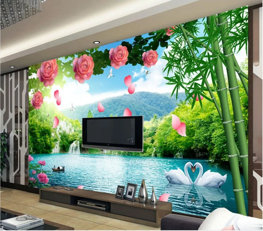 3D landscape flower vine TV backdrop 3d wallpaper landscape 3d wallpaper flower Home Decoration