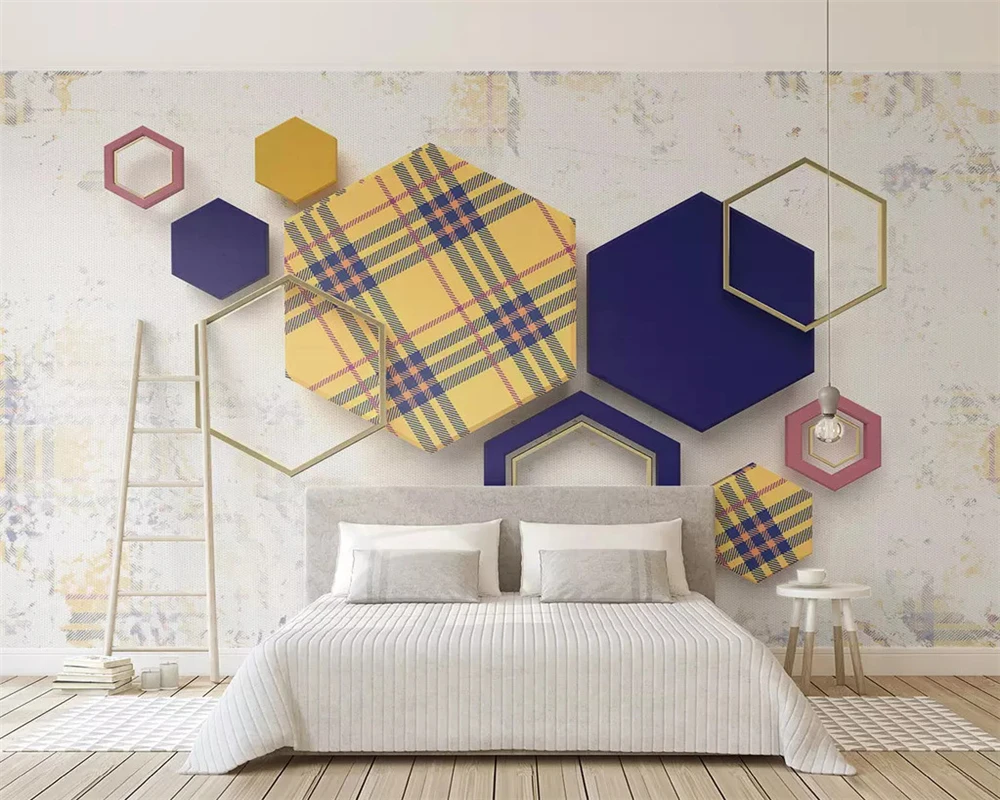 

beibehang Custom fashion retro classic fashion geometric hexagon pattern plaid 3d fabric background papel de parede wall paper