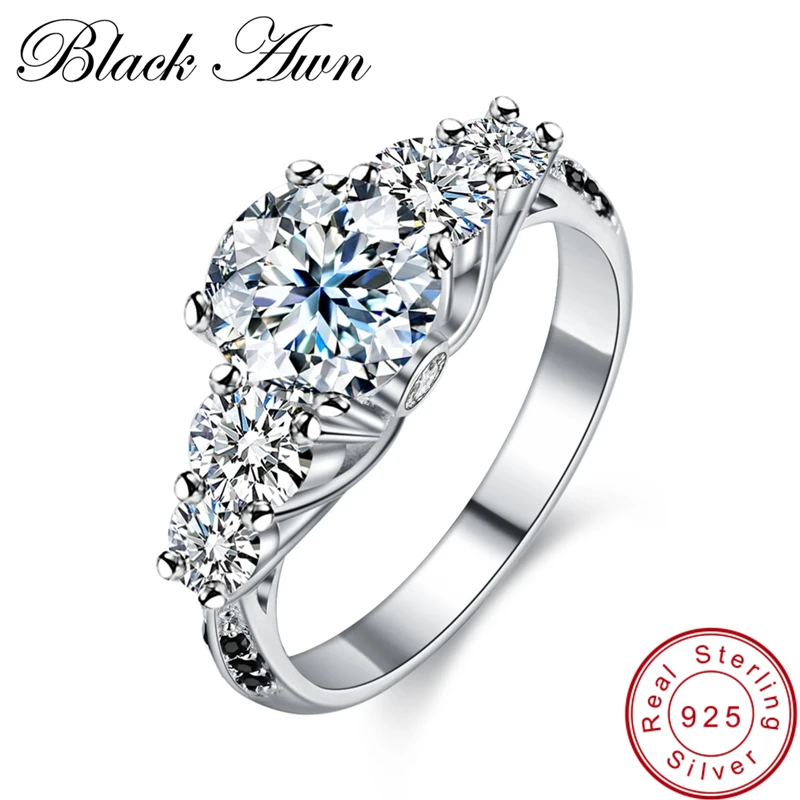 

[BLACK AWN] Genuine 3.4g 925 Sterling Silver Jewelry Trendy Wedding Rings for Women Engagement Ring Femme Bijoux Bague C149