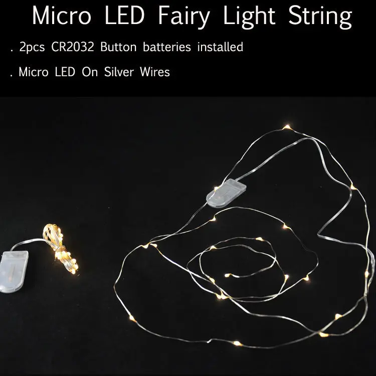 

100pcs/Lot 1m 10led Silver Copper Wire Micro LED String Light Button Battery Christmas Outdoor Waterproof LED String Fairy Light