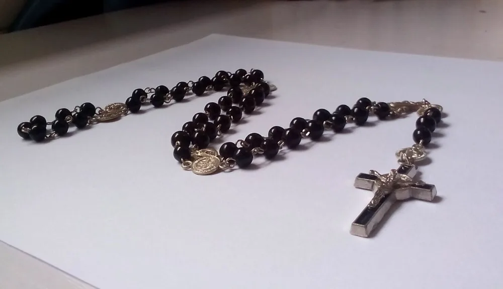 

High grade Black Onyx Christianism Madonna Religious Christ Jesus's crucifixion Cross crucifix Necklace prayer beads -free ship