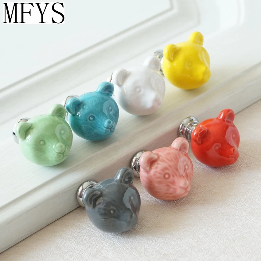 Ceramic Bear  Knobs Drawer Knobs Colorful Knobs for Children Dresser Cabinet Knobs Blue Red Pink Kitchen Cupboard Handle Decor