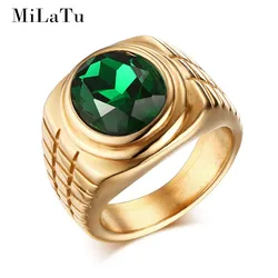 Men Engagement Ring Gold-color Stainless Steel Men Blue/Black/Green/Red Stone Wedding Rings R257G