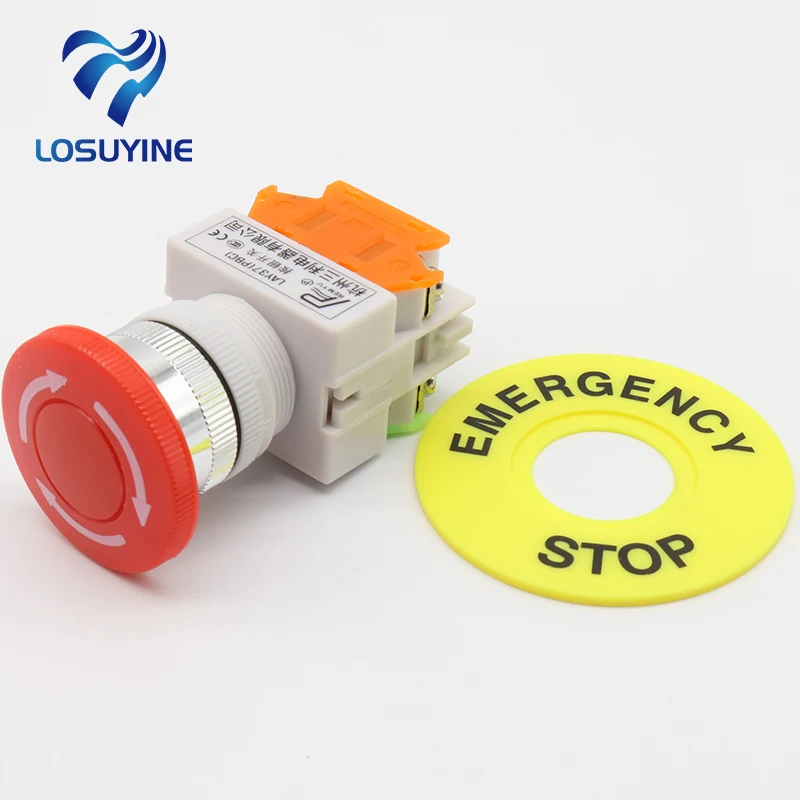 LHLL- Red Mushroom Cap 1NO 1NC DPST Emergency Stop Push Button Switch AC 660V 10A