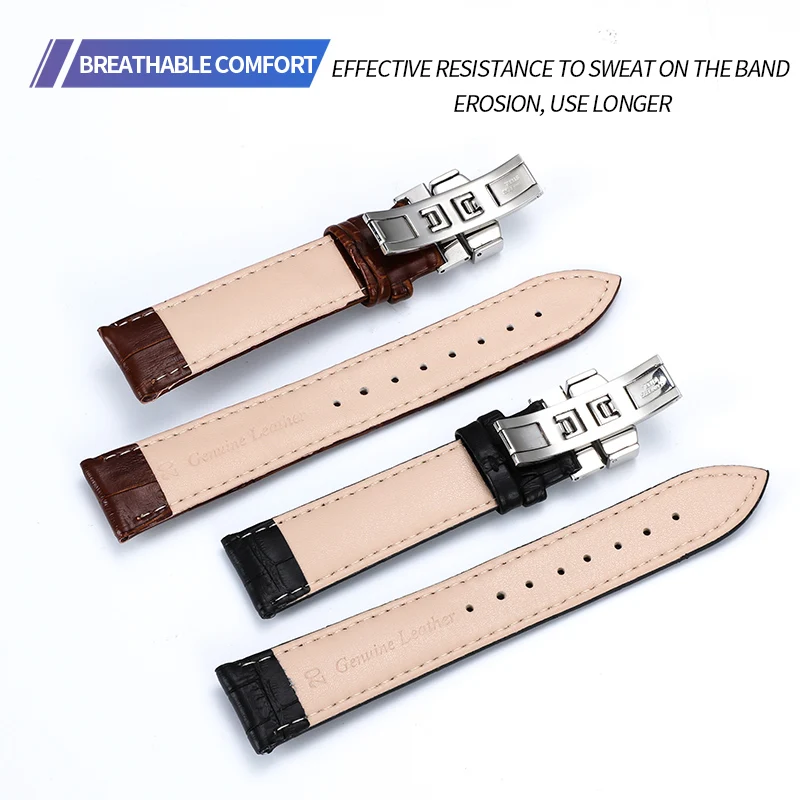 Strap Pin Buckle Strap Butterfly Pattern Leather Unfolding Buckle Bracelet Brown Black Strap 15-23 mm