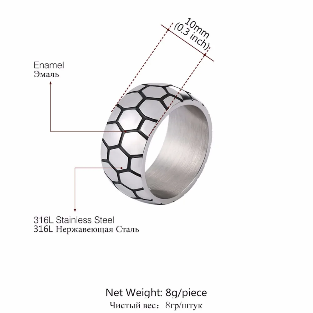 U7 wzór piłki nożnej opaska pierścień emalia ze stali nierdzewnej piłka nożna Punk biżuteria sportowa pierścionki dla mężczyzn prezent R1004 QC24