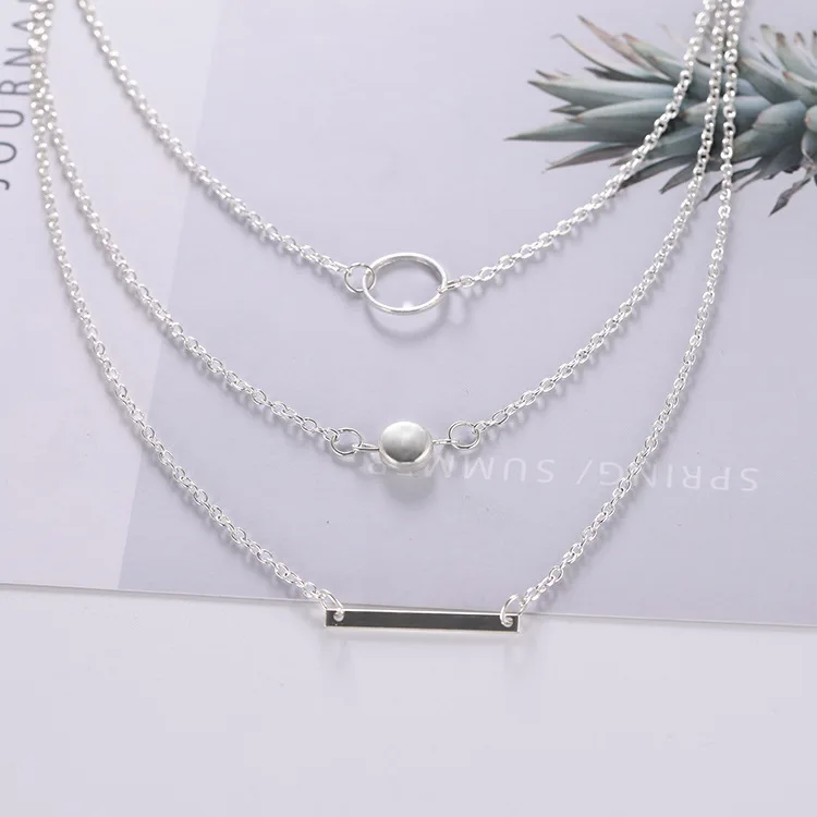 2018 New Fashion Wild Metal Gold Silver Layered Necklace For Ladies Gifts Multi-element Combination Aperture Metal Rod Necklace