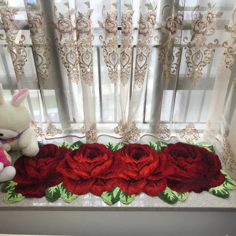 

Handmade Boutique Pink/Red Rose embroidery Long Strip Carpet Wedding Room decor Rugs/carpets Kitchen bathroom Antiskid Doormat