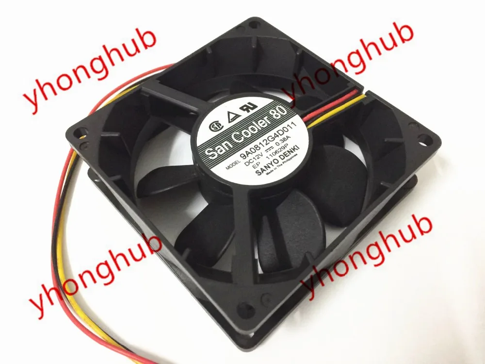 

SANYO DENKI 9A0812G4D011 DC 12V 0.38A 3-wire 80x80x25m Server Cooling Fan