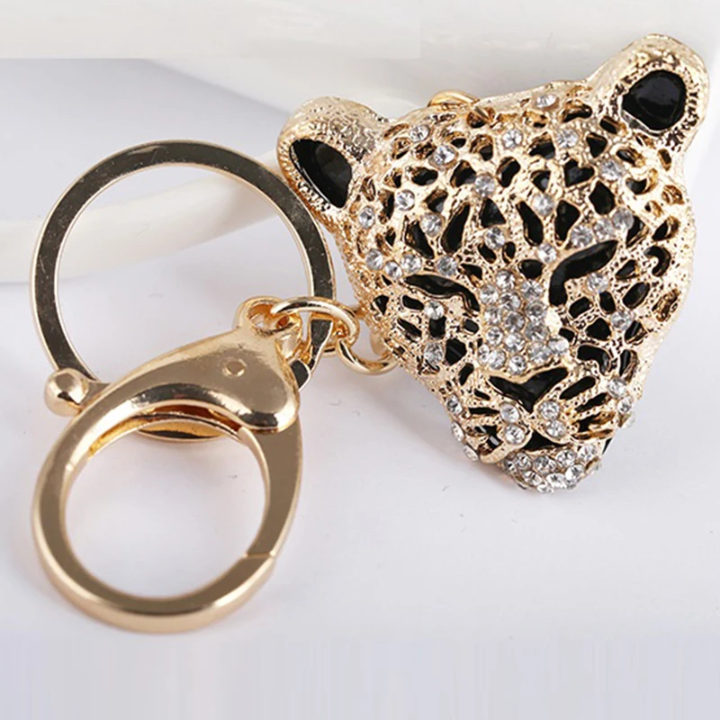 2024 Fashion Crystal Leopard head Rhinestone Tiger Keychain Women\'s bags Decoration Pendants Accessories Car keyrings Jewelry