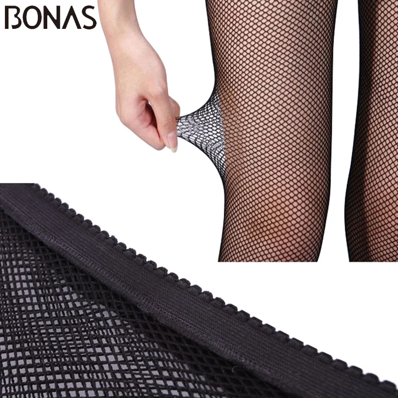 BONAS Black Nylon Fishnet Tights for Women, Small, Middle, Big Mesh, Sexy Pantyhose, Breathable Stockings, Hollow Female