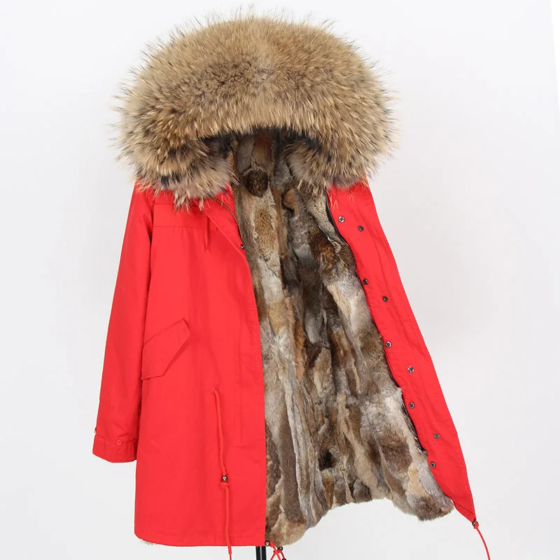 

maomaokong Natural Rabbit Fur Women Long Parkas Real Fox Fur Coat Winter Jacket natural raccoon fur collar parka DHL free shipp