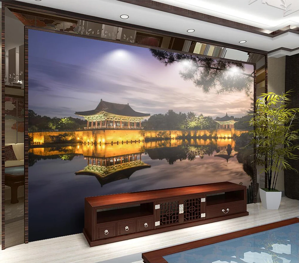 Custom wallpaper High definition night palace west lake pine background wall painting