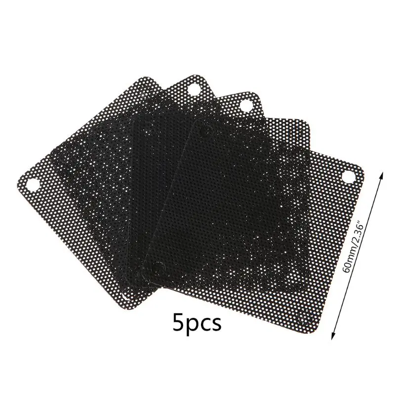 5PCS PVC Fan Dust Filter PC Dustproof Case Cuttable Computer Mesh Cover 60mm Mesh Black