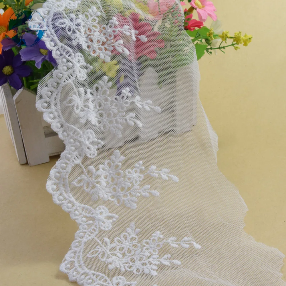 10cm Width White Cotton Embroided Lace Ribbon Guipure Trim DIY Wedding Accessories Dolls African French Lace Applique#2946