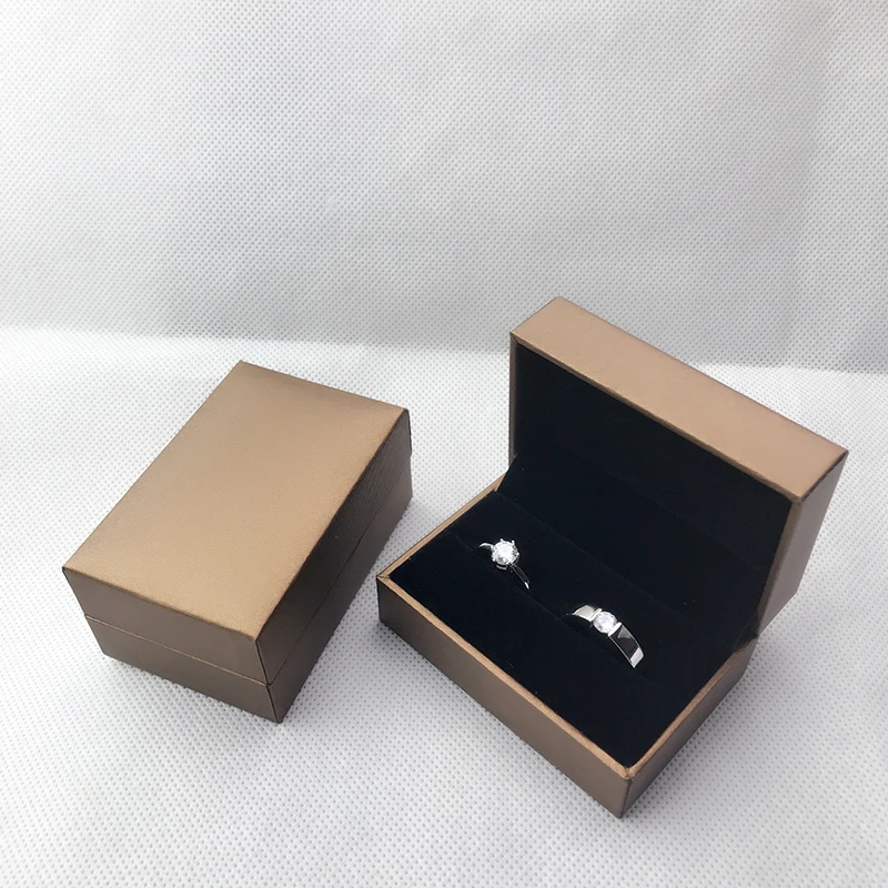 Quality Engagement Wedding Couple Ring Box Black Brown PU Leather Jewelry Rings Packaging Box Gift Box Earring Stud Storage Case