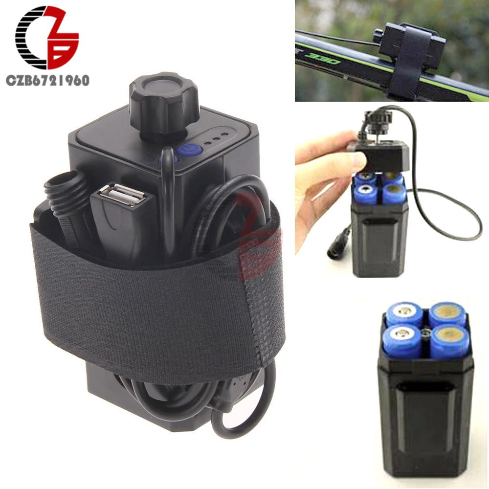 Portable 4 x 18650 Lithium Battery Case Waterproof 18650 Battery Box with USB DC Jack for Power Bank LED Bicycle Light Bike Lamp