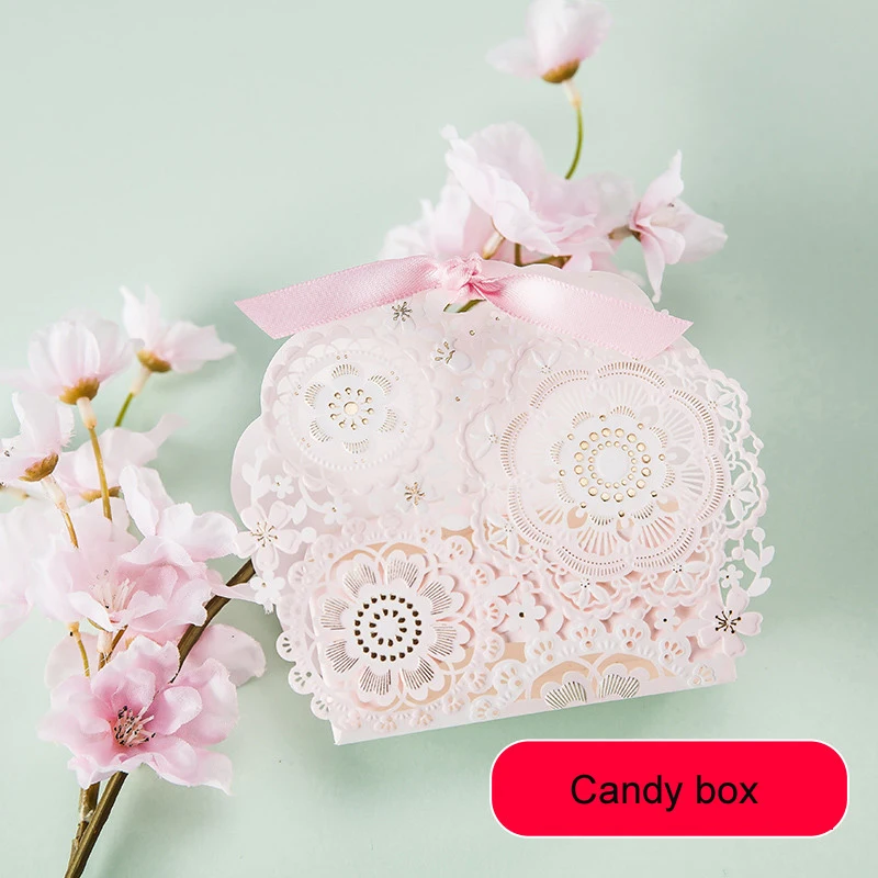 

50 pcs/lot Europe Originality Pink lace Candy box Wedding Favor Boxes packaging box With Ribbons Wedding Birthday Party Supplie