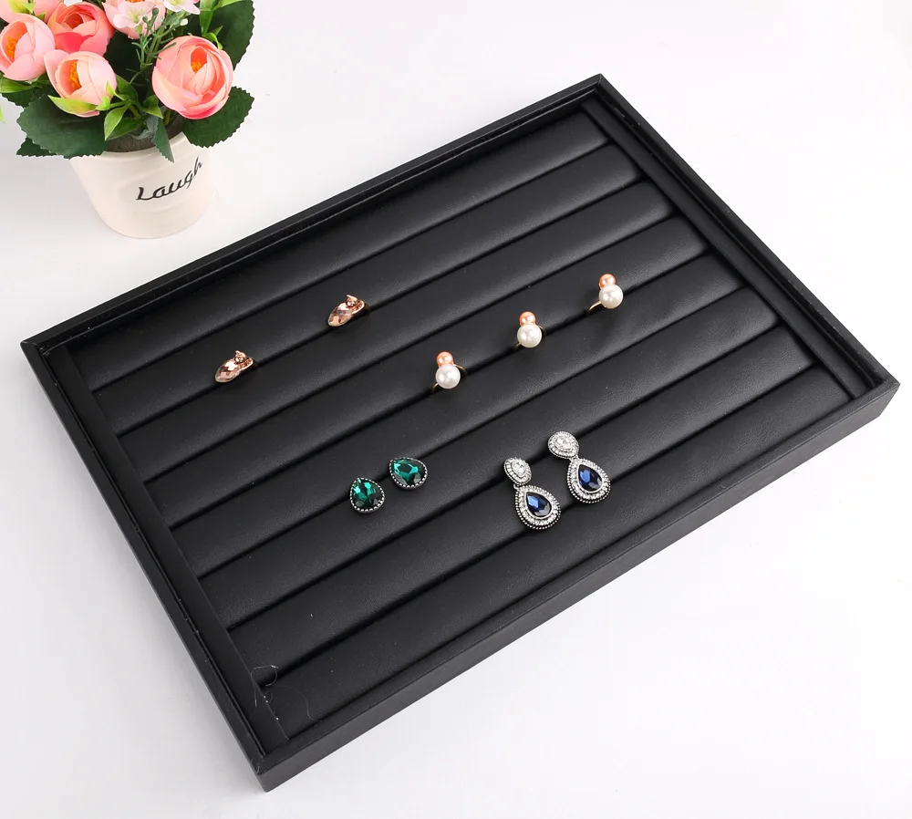 Hochwertige Schmuckschatulle aus schwarzem PU-Leder für Ringe, Halsketten, Anhänger, Organizer, Ohrstecker, Aufbewahrung, Schmuck-Display