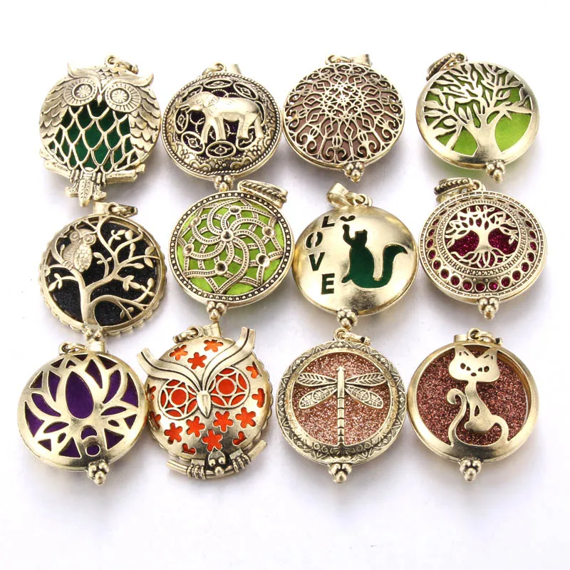 New Aroma Diffuser Necklace Open Antique Vintage Lockets Pendant Perfume Essential Oil Aromatherapy Locket Necklace with Pads