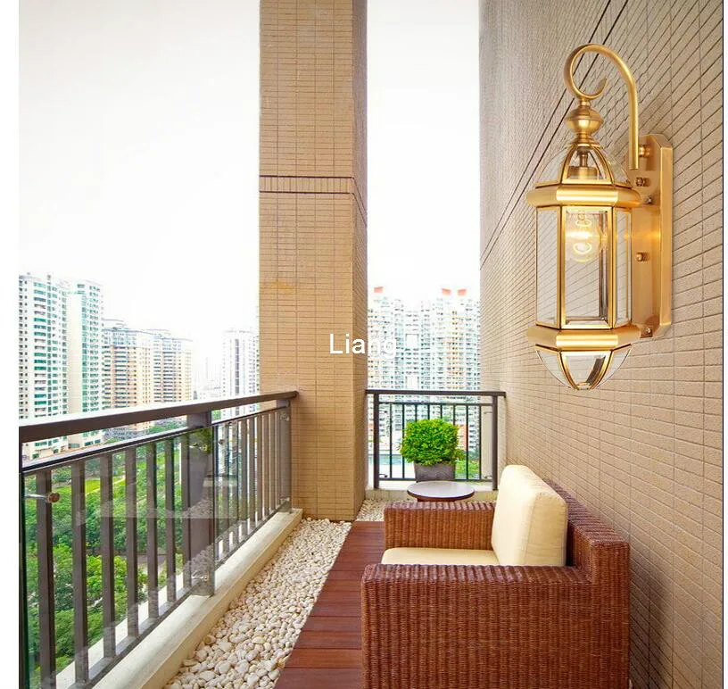 Trasporto Libero Nordic Americano Classico Rame Bronzo Lampada Da Parete Per Esterni D20cm H40cm Ottone Vetro Riparo Della Parete AC 100% Garantito