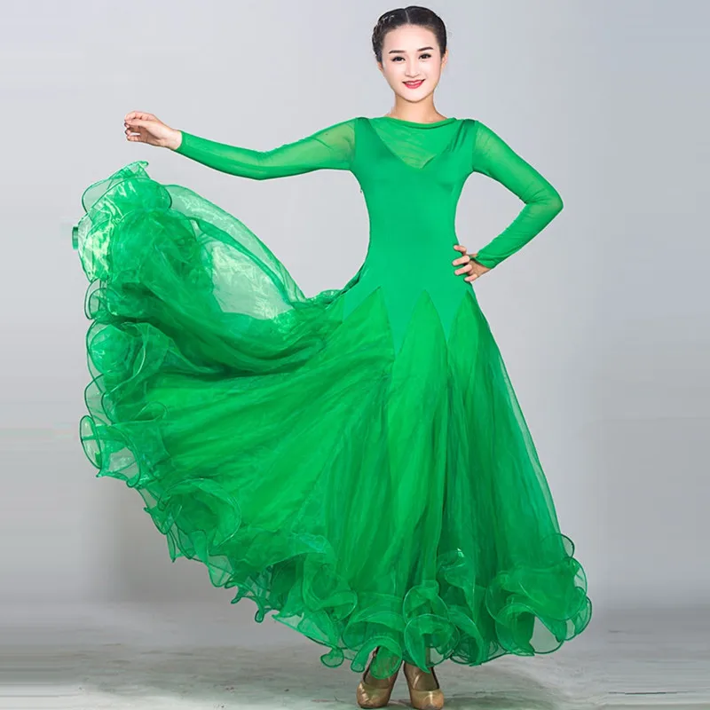 9 Colors Ballroom Dance Dresses Lady\'s High Quality Simple Style Blue Tango Waltz Dancing Skirt Ballroom Dance Competition Dress