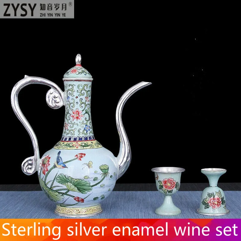 Sterling silver enamel color wine jug glasses goblet gift Wine tool set