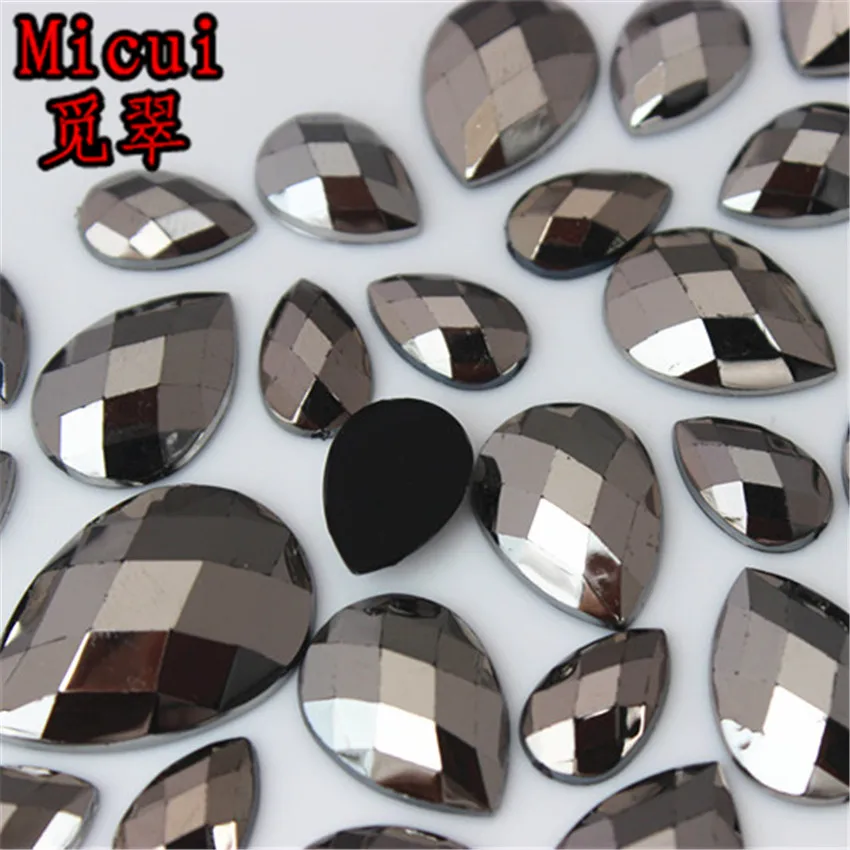 Micui Gun Black Crystals Flat Back Rhinestones Applique Drop Acrylic Gems Non Sewing Strass Stone For Clothes Dress Crafts MC728