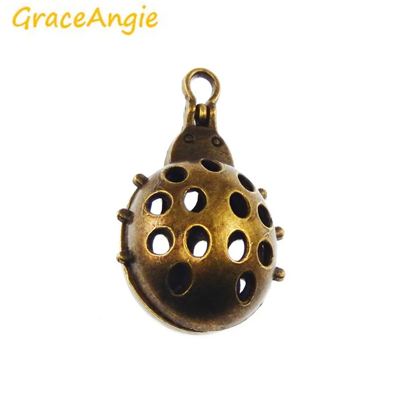 GraceAngie 2PCS Beetle Fish Spider Shape Antique Bronze Hollow Cage Locket Perfume Oil Diffuser Necklace Jewelry Making Findings