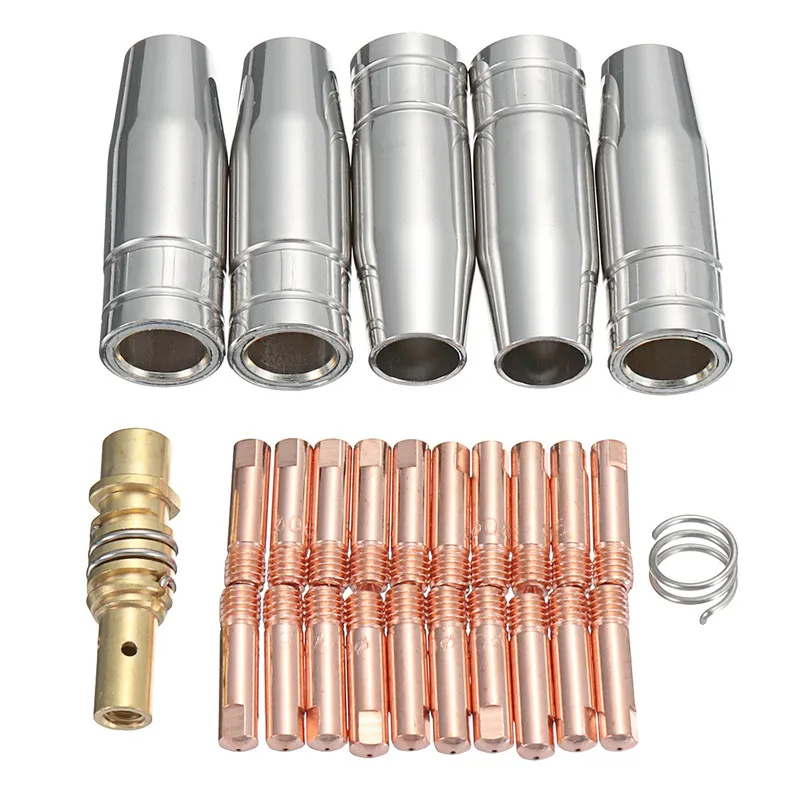 27pcs MB-15AK MIG/MAG M6 Welding Weld Torch Contact Tips 0.6/0.8/1.0mm Holder Gas Nozzle Link Rod Conical Nozzle Shield Cup