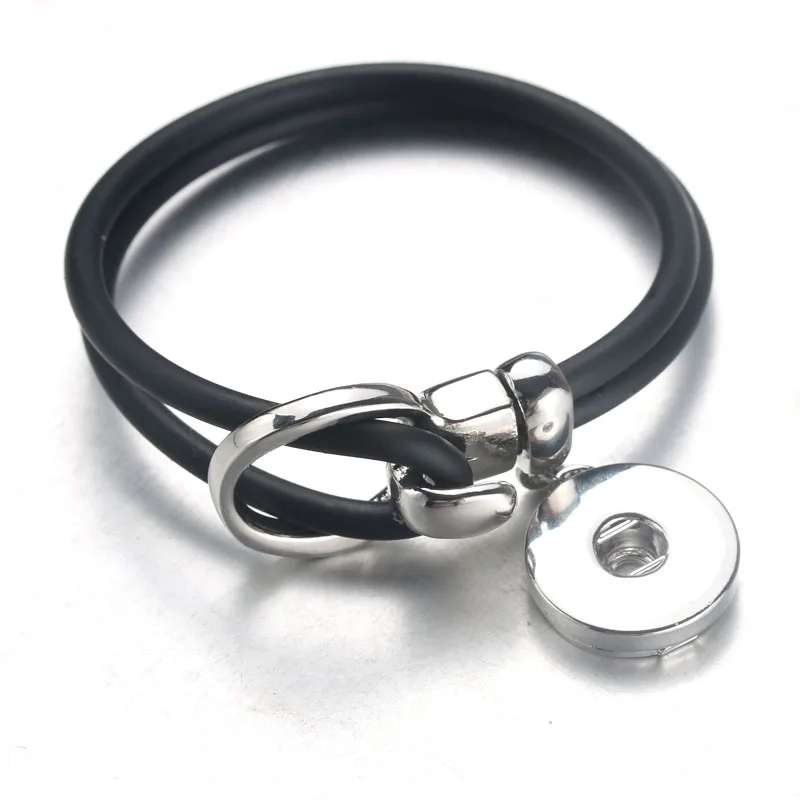 New Black 18mm Snap Button Bracelet & Bangles High Quality Rubber Bracelets For Snap Jewelry 5484