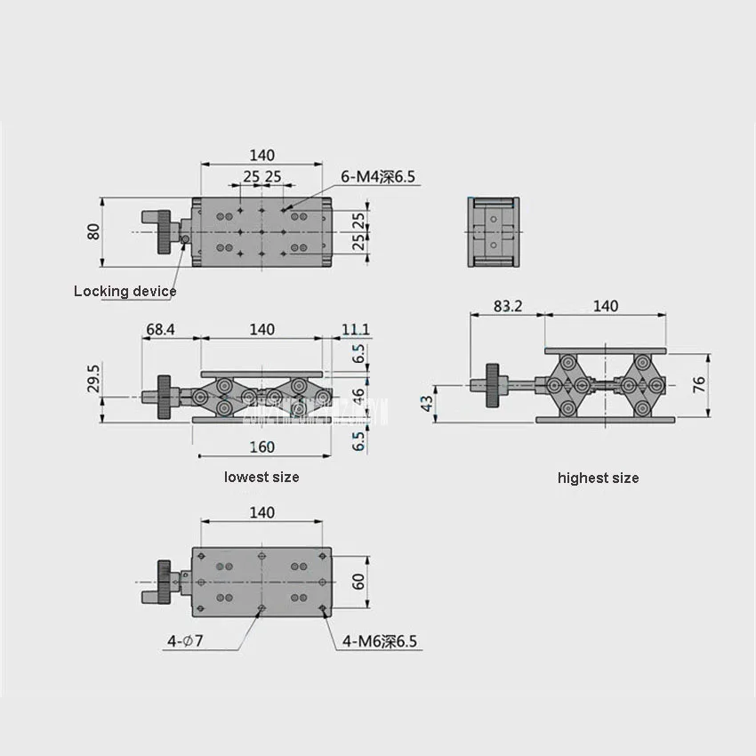 LZJ0814 type Z Axis Fine-tuning  Slide Table Precision Manual Displacement Platform Scissor Lift Table 196N (20kgf) (80*140mm)