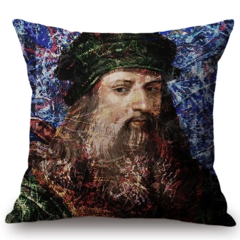 Celebrities Self Portrait Paintings Cushion Cover Shakespeare Monet Isaac Newton Pillow Cover Sofa Seat Cotton Linen Pillow Case