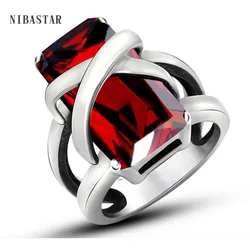 Elegant Red Stone Stainless Steel Ring Unique Design Vintage Party Wedding Rings For Men Christmas Fashion Jewelry