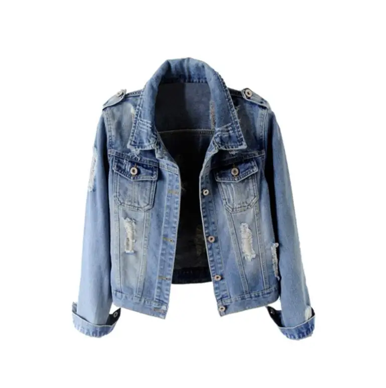 

Denim Jacket Women Spring Slim Cotton Washed hole Long Sleeve Jeans Jacket Coats q189