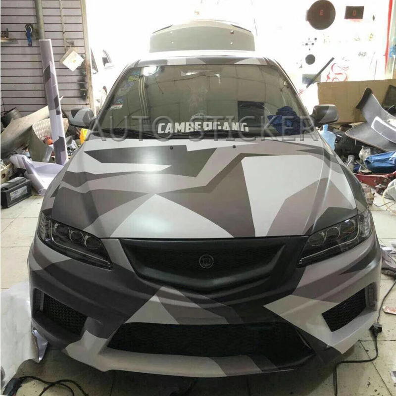 

5/10/15/20/25/30m*1.52m Big Camo Black Gray White Adhesive PVC Vinyl Film Car Wrap Racing Car Camo Sticker Vehicle DIY Decal