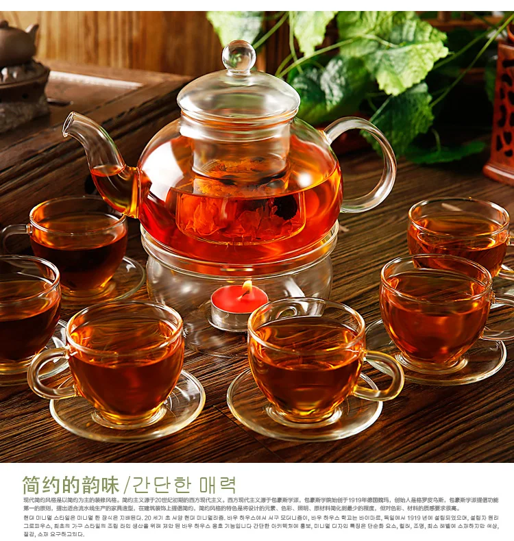 10pcs/set heat-resistant glass herbal  teapot set 1pc 600ml teapot+1pc warmer+4pcs cup+4pcs saucers JO 1051