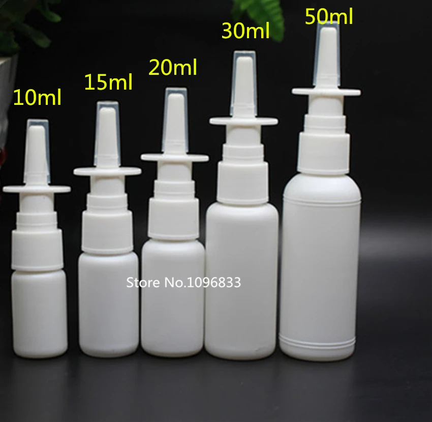 100pcs White PET Empty Nasal Spray Plastic Bottle Cosmetic Spray Bottle Fine Mist Nose Spray Bottle 10ml 15ml 20ml 30ml 50ml