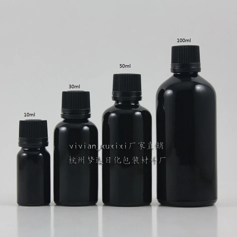 20pcs 50ml shiny black Glass Essential Oil Bottle With black burglarproof screw cap , 50 ml glass Essential Oil Container